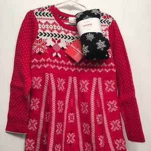 Hanna Andersson holiday sweater dress with tights